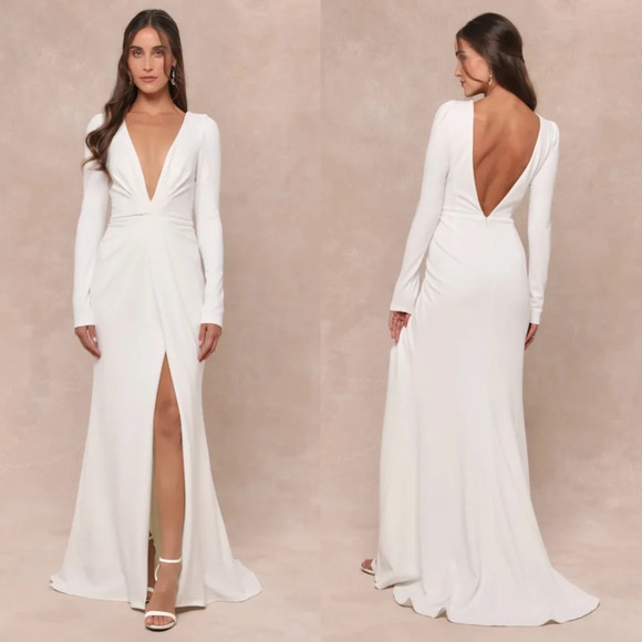 Lulus Dresses & Skirts - Lulus Stunning Romance White Long Sleeve Mermaid Maxi Dress Wedding Party